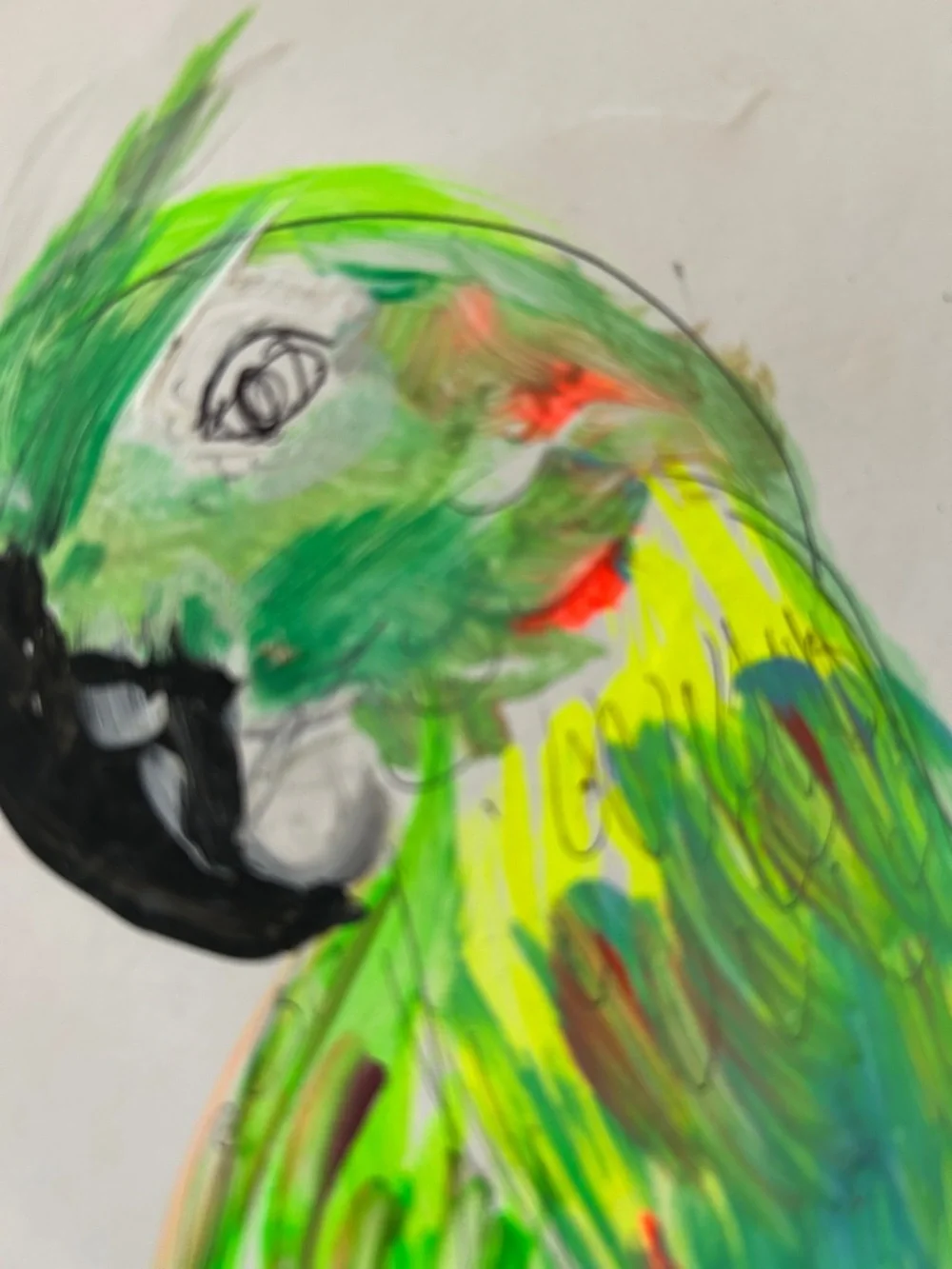 Colorful Green Parrot Chew - Vibrant Green with Red Accents painting